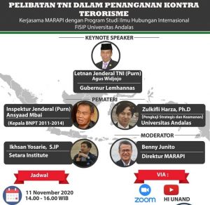 Webinar Pelibatan TNI Dalam Kontra Terorisme : Tak Ada Tugas TNI Yang Dilaksanakan Secara Otomatis
