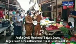 Cegah Penyebaran Corona , Satgas Covid-19 Medan Timur Bagikan Masker dan Sosialisasikan Prokes di Pasar Cahaya