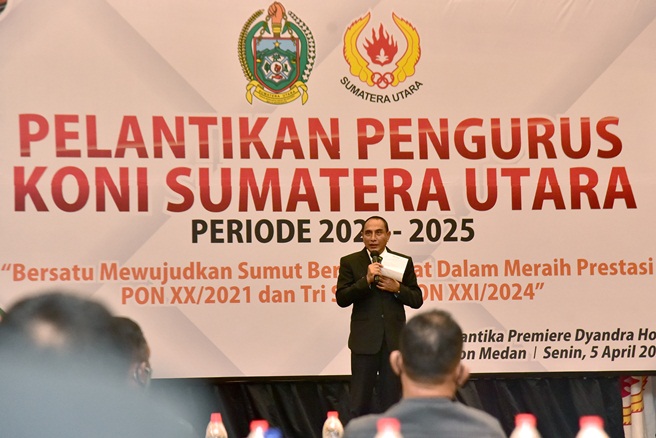 Hadiri Pelantikan Pengurus KONI Sumut Periode 2021-2025, Gubsu Ingatkan Tugas Berat Hadapi PON XX dan XXI