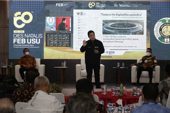 Menteri Erick Thohir dan Wagubsu Jadi Pembicara di Economic Outlook 2022 FEB USU