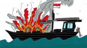 Diduga Pakai Pukat Trawl, Kapal Nelayan di Sergai Dibakar Massa