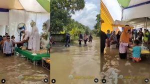 Meski Dilanda Banjir. Acara Nikahan di Cilacap Tetap Berjalan Lancar