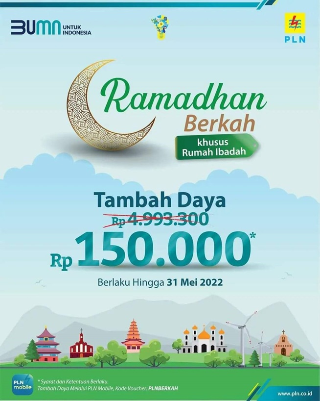 Promo Ramadhan Berkah PLN, Tambah Daya untuk Rumah Ibadah Hanya Rp 150 Ribu